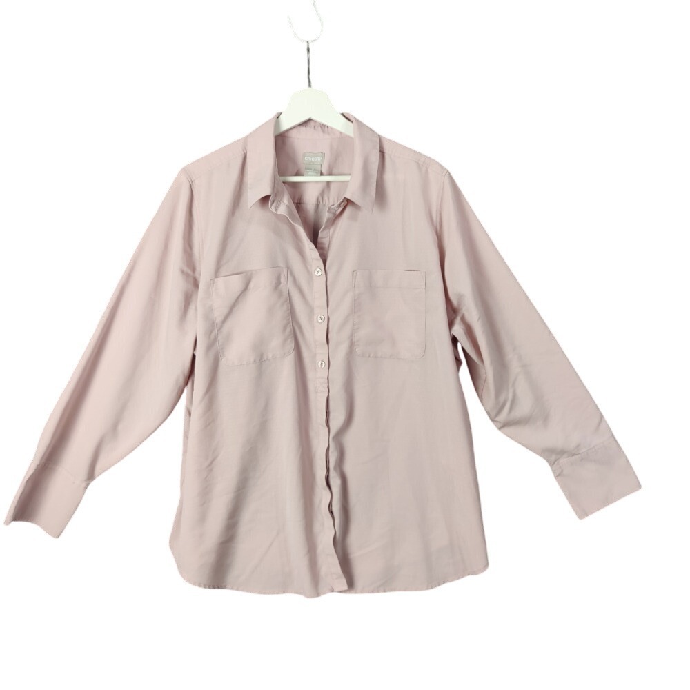 Chicos Button-Up Shirt Relaxed Fit Long Sleeve Career Pink Womens Size 3 US XL